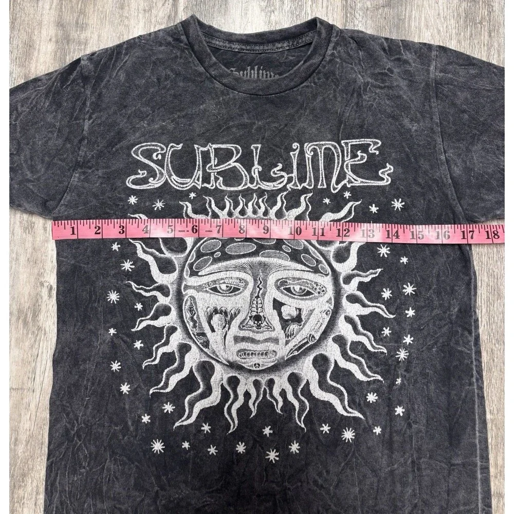 Sublime Sun Face Band Tee Acid Wash Black Graphic T Shirt Grunge Goth Size Small